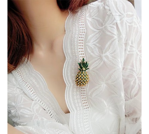 Brosche Ananas Brosche – Goldgrüne Strass Anstecknadel für Damen Exklusive Vintage  Ein Statement Schmuckstück